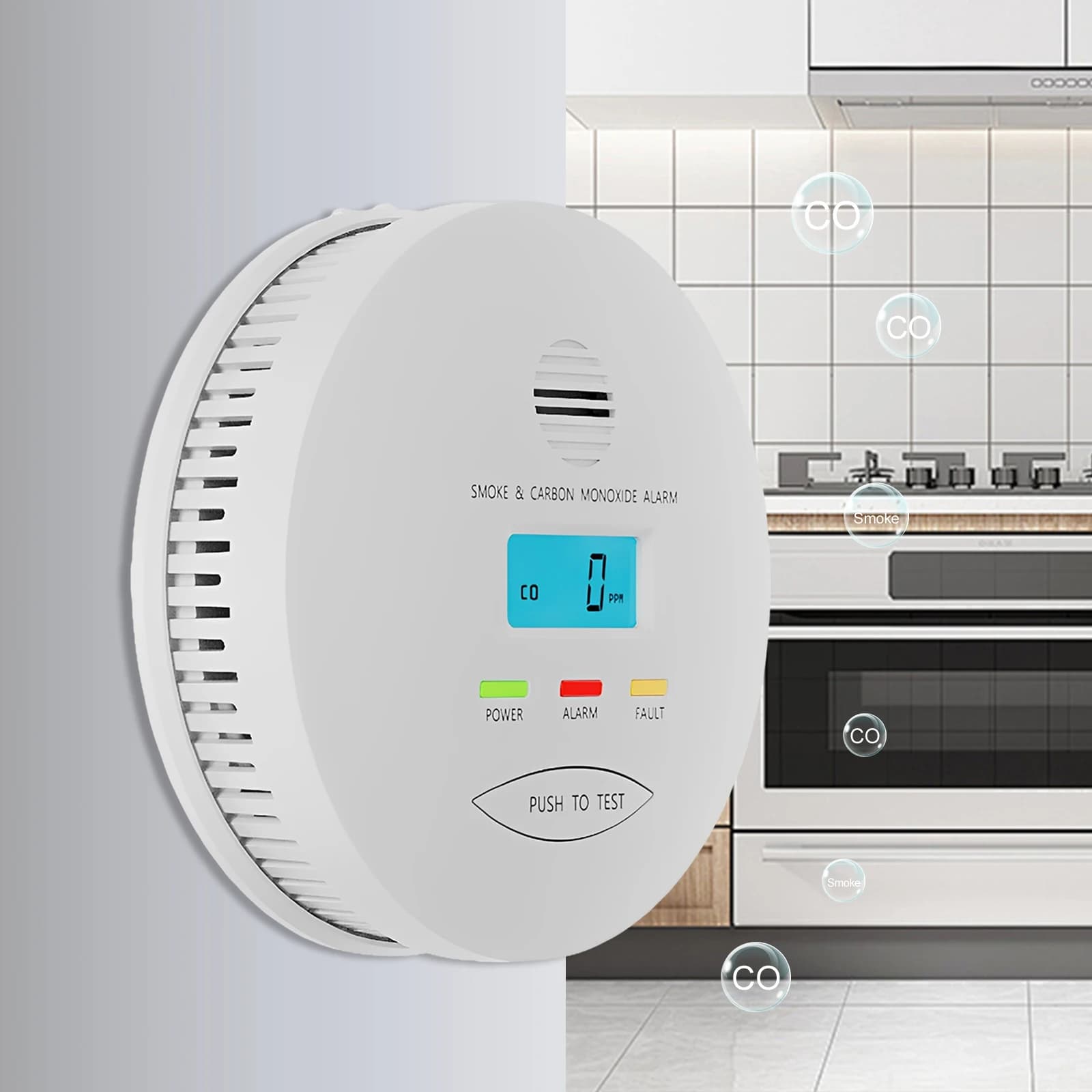 Rilevatore 2-in-1 di Fumo e Monossido di Carbonio (Batteria Non Inclusa) per Sicurezza Domestica, RV, Camper e Roulotte