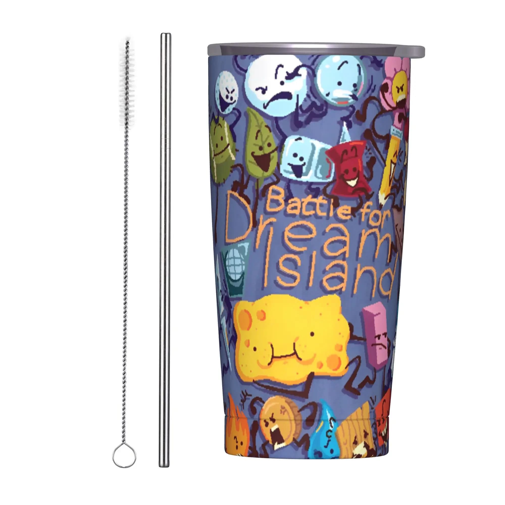 BFDI Poster Redraw Tumbler Tazza Termica Sottovuoto Battle for Dream Island, Borraccia Termica in Acciaio Inossidabile per Auto, 20oz
