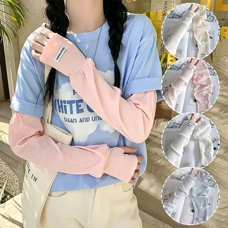 Summer Loose Ice Silk Uv Protection Sleeves Fingerless Gloves Breathable Sunscreen Hand Sleeve Women Outdoor Riding Arm Cover