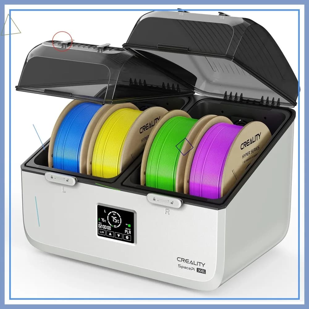 Asciugatrice per filamenti a 4 bobine, con doppie camere di riscaldamento indipendenti, 75 ° Disidratatore Intelligente ad Alta Temperatura per PLA/PETG/TPU/ABS