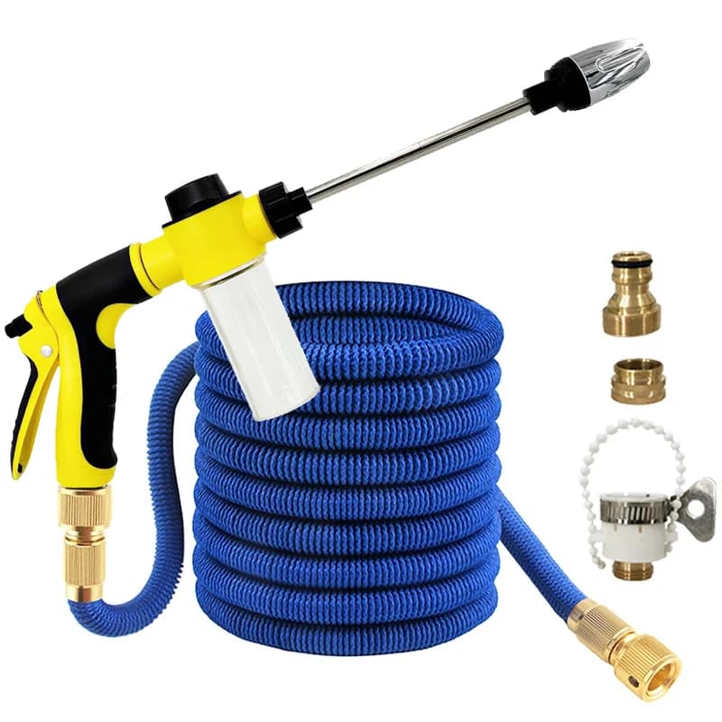 Tubo Magico Espandibile Rinforzato, con Spruzzatore a Schiuma, Dotato di Connettore Rapido, Tubo da Giardino, Utilizzato per Lavaggio Auto