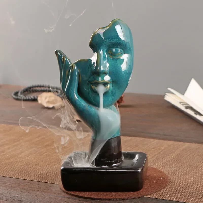 1 pezzo, bruciatore di incenso in ceramica fatto a mano per la decorazione domestica, bellissimo design a cascata (senza incenso)