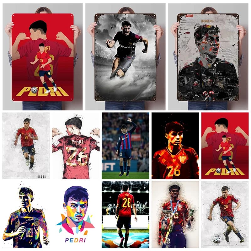 Peders Poster Football Player Metal Plates Images Wall Decoration Items Custom Metal Plate for Room Wall Decoration Coffee Bar