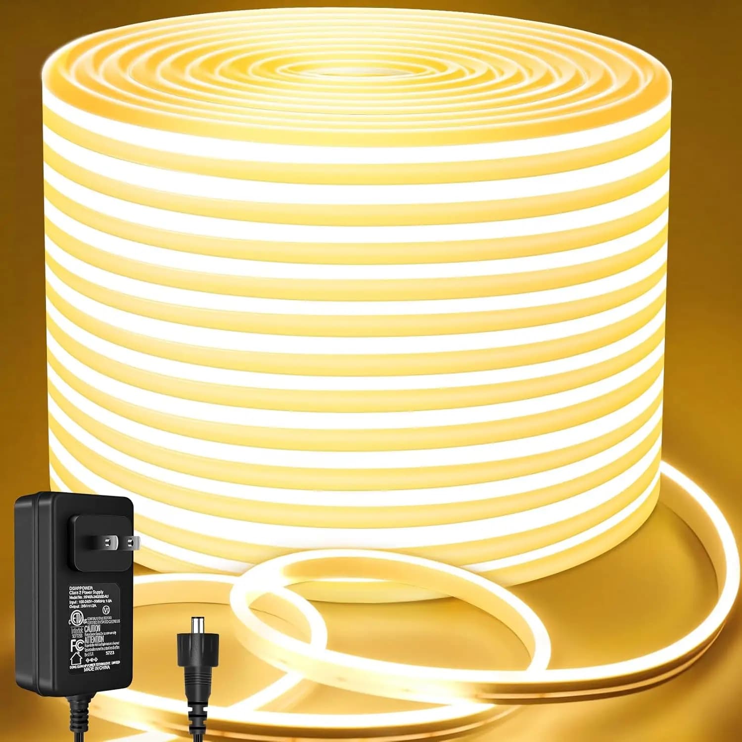 Luci a Corda LED Impermeabili Bianco Caldo da 20m, Striscia Flessibile al Neon 24V per Decorazioni Domestiche