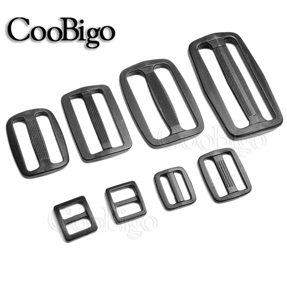 10 fibbie di regolazione Tri Glide con cursore in plastica per cinghie per zaino, accessori per tessitura, nere