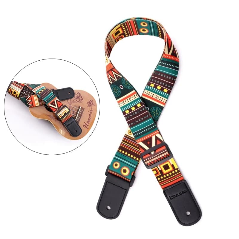 Tracolle per cintura per chitarra con tracolla per ukulele in stile nazionale con stampa regolabile con testa in morbida pelle PU