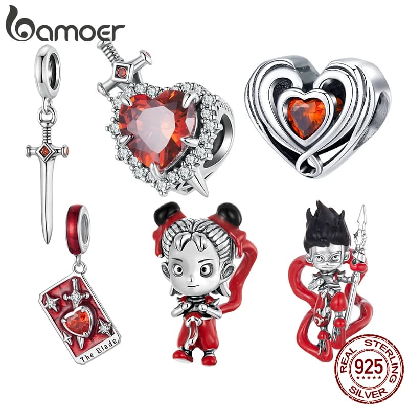 Bamoer 925 Sterling Silver Cuore Spada Charms Scettro Tarocchi Ciondolo Carta Perline Rosse misura Bracciale Originale Gioielli FAI DA TE Regalo