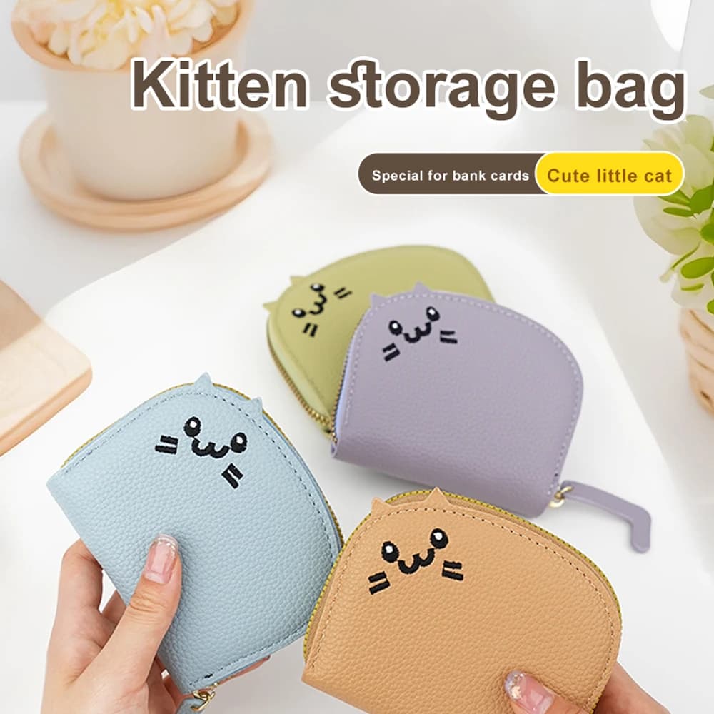 Cartoon Cat shaped design Wallet Women's Multi-card slots Holder Cute Fashion Faux Leather Coin Purse Creative ID Card Wallet