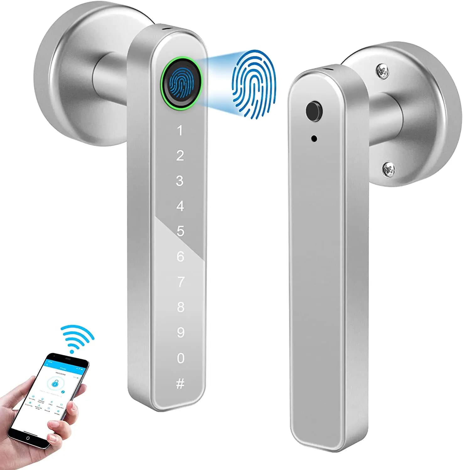 Vendita calda Argento Leva Stile Wifi Tuyapur TTlock App Smart Keyless Impronta digitale Maniglia interna per porta anteriore