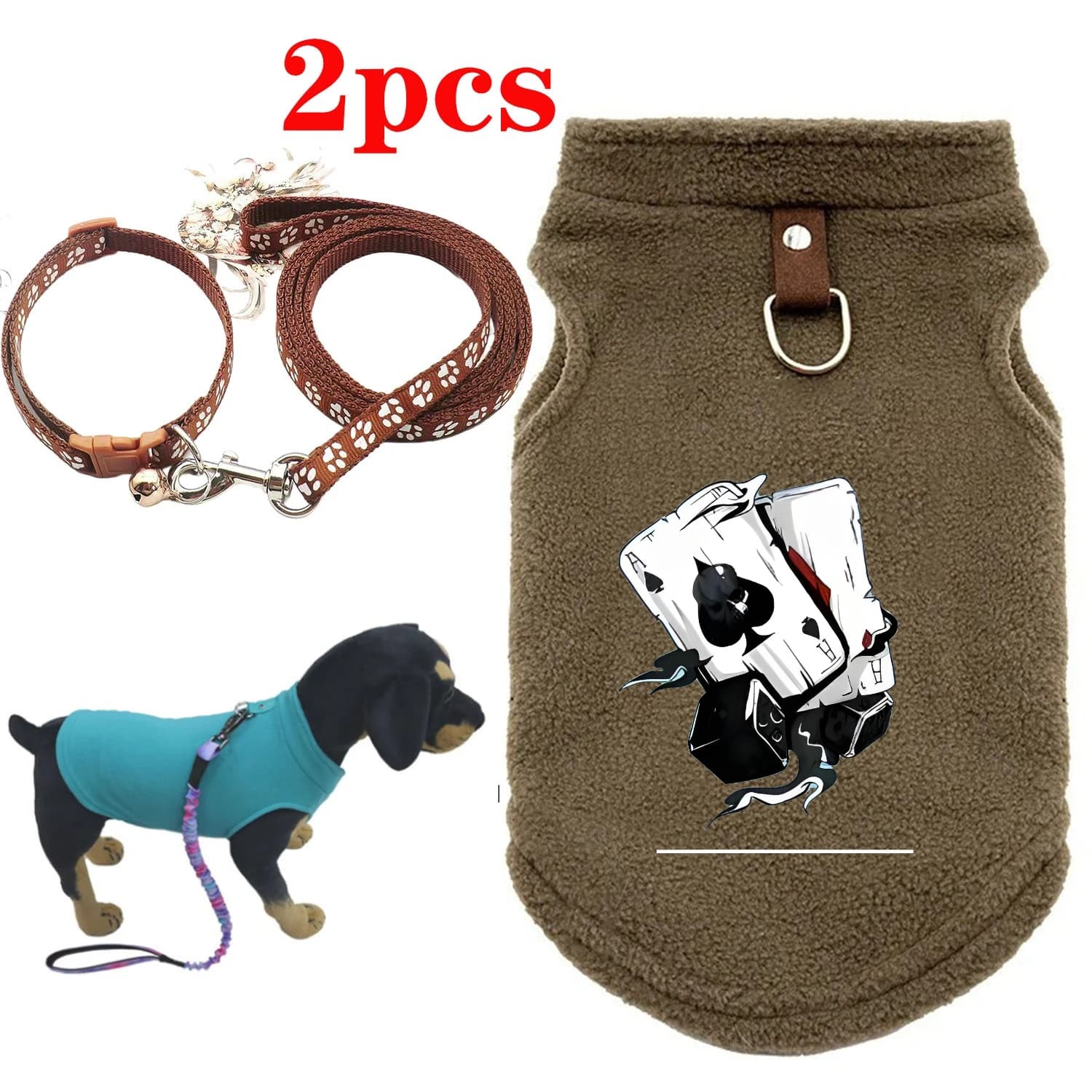 2pcsCat and Dog Hoodie Dog Rope Set Simple Cat and Dog Hoodie Pet Clothes