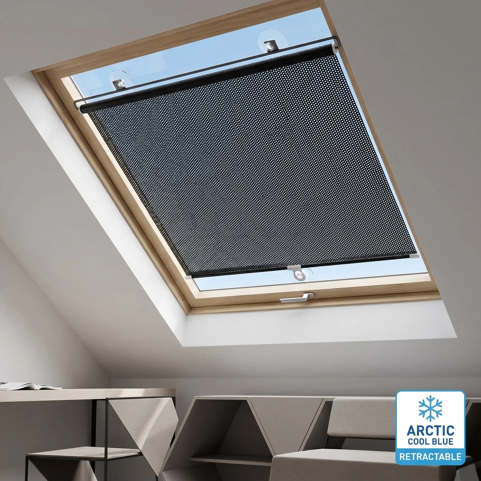 Tenda a Rullo Oscurante Nera a Rete a Pois con Ventosa per Balcone, Pesante e Morbida, Temporanea e Portatile per Finestre e Porte