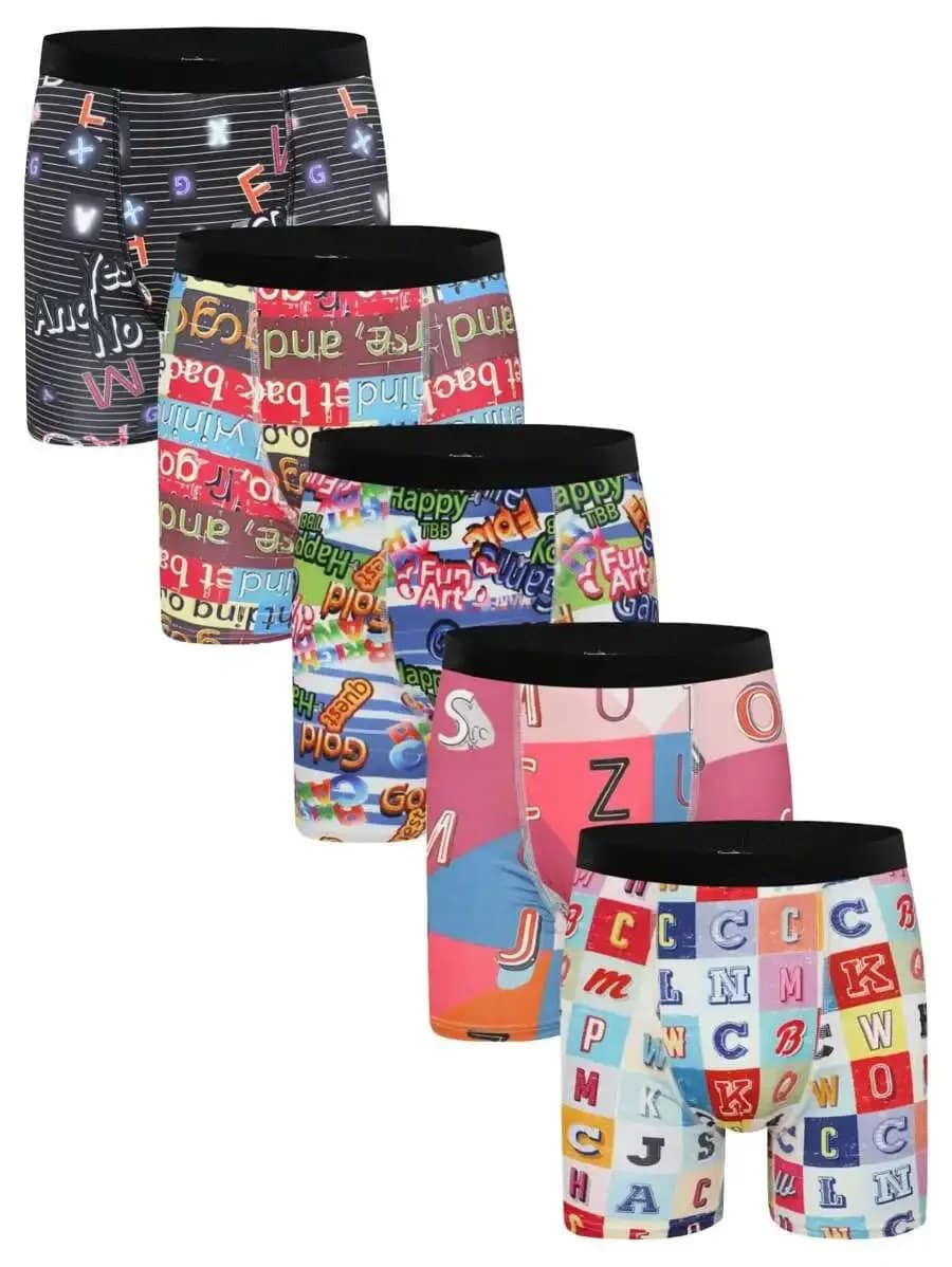 5 Pcs Mens Letter Print Boxer Shorts