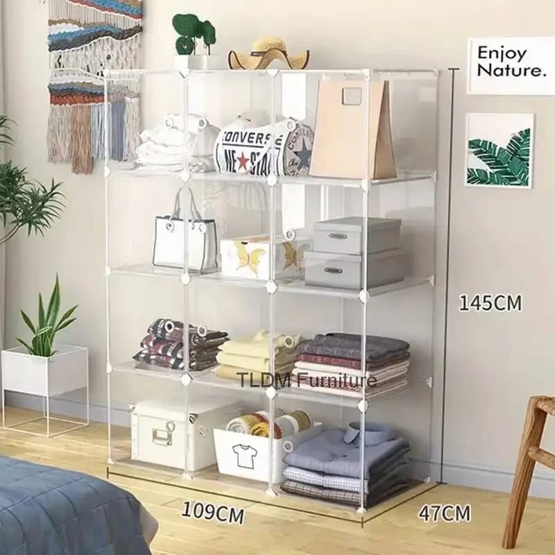 Armadi Trasparenti Moderni per Camera da Letto e Soggiorno, Contenitore di Stoccaggio Semplice in Plastica, Armadio Piccolo per Casa e Dormitorio E Z