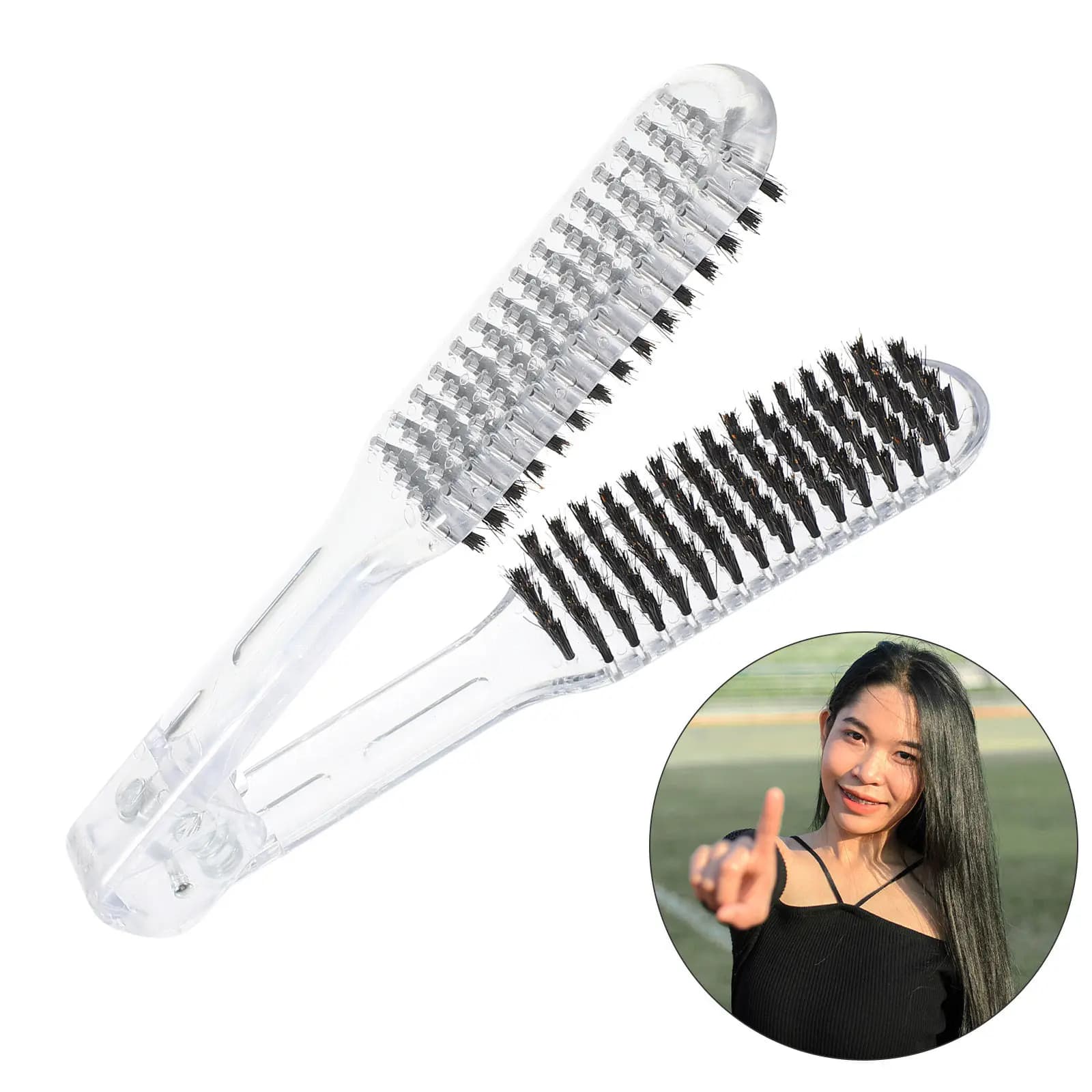 Hair Smooth for Hair with V Design, Brush with Plastic Clip, Compact Tool and Portable for Salon, Smooth Brush