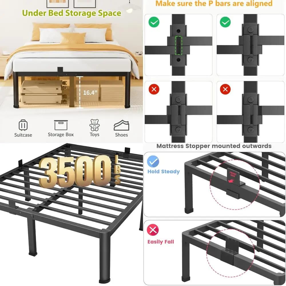 18 inch metal double bed structure with container, rounded corners, resistant steel slats, easy assembly, without need of springs