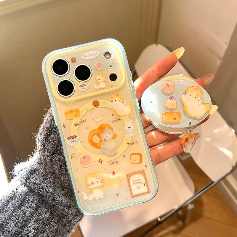 Custodia magnetica per telefono Kawaii Cartoon Pane Cat per iPhone 17 Pro 15 14 16 Pro Max Cover con supporto Magsafe Custodie carine Funda