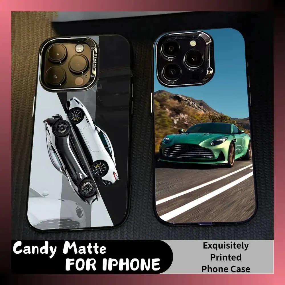 Cover antiurto A-Aston Cars D-B12 nera opaca effetto caramella per iPhone 16 17 15 14 12 13 Pro Max
