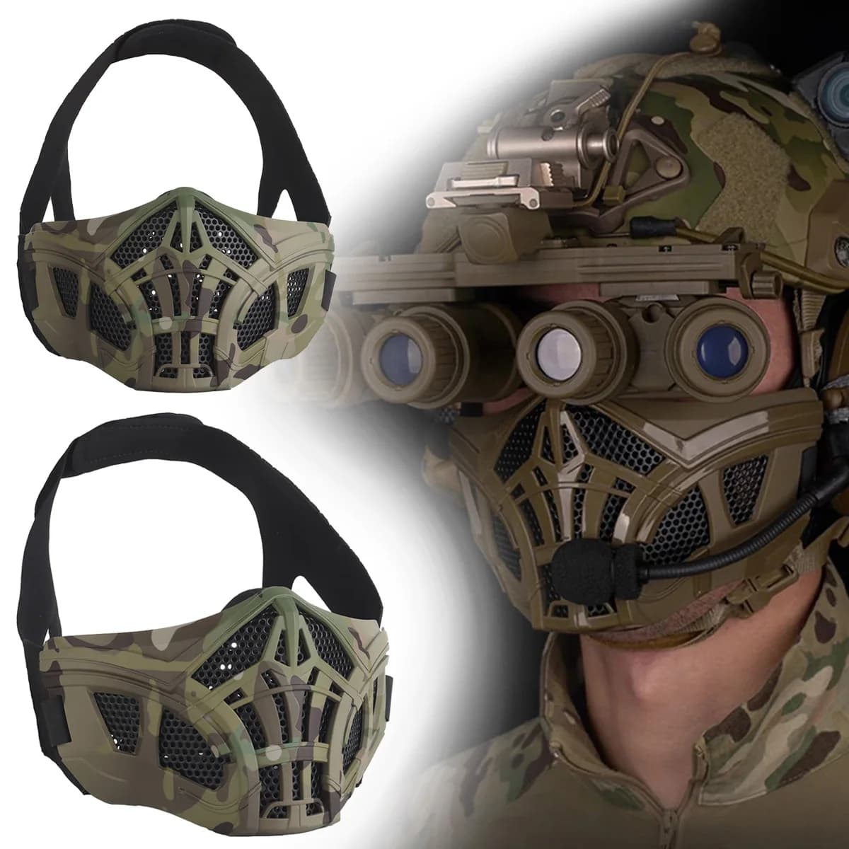 Cool Airsoft Mezza maschera, maschera tattica in rete di protezione per il viso in gel di silice per oggetti di scena di film di Halloween Cosplay Paintball CS Caccia