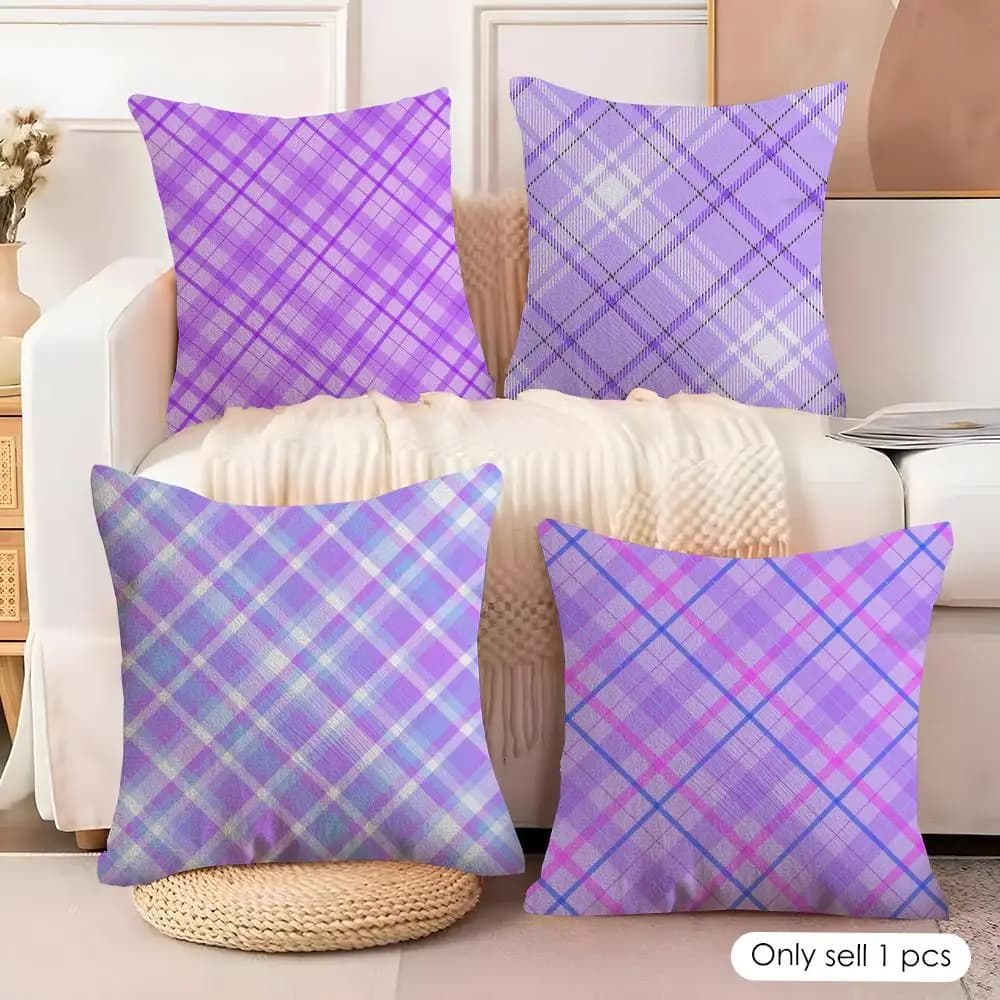 Fodera per cuscino con motivo a rombi viola in lino naturale, tessuto organico, stampa fronte-retro, per divano, decorazione per la casa, regalo