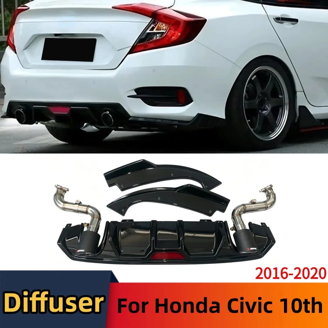 Diffusore Laterale Posteriore con Terminale di Scarico per Honda Civic 10a Gen 2016-2020 Sedan, Splitter Paraurti, Accessori Tuning, Spoiler Aerodinamico