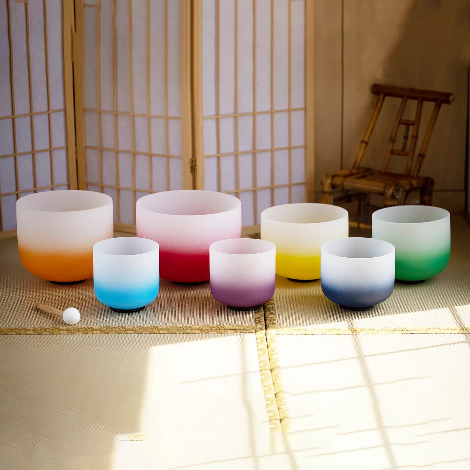 6-12 Inch Crystal Singing Bowl Gradient Colored Chakra Frosted Crystal Healing Bowls