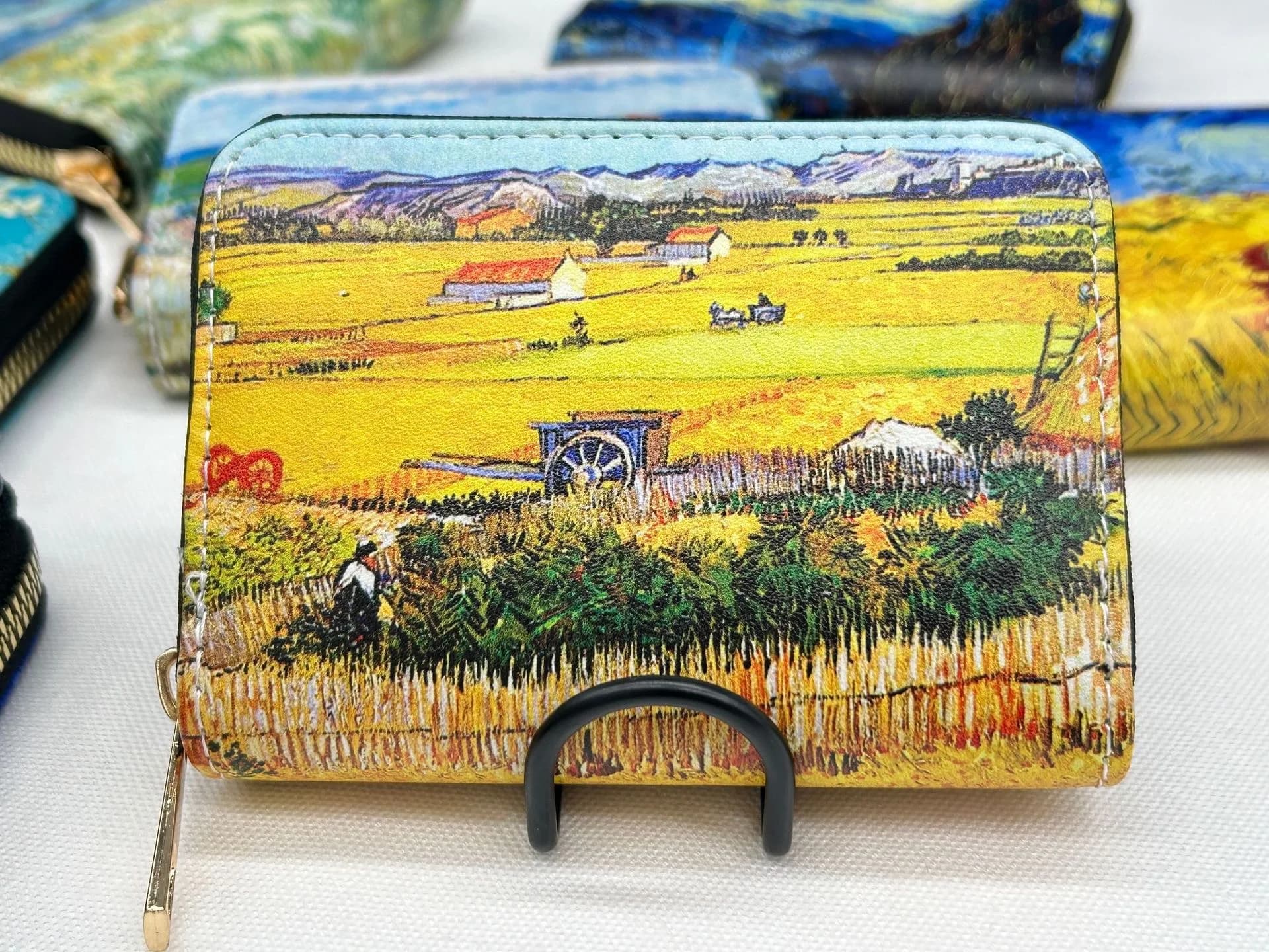 Porta carte di credito in pelle PU stampato Van Gogh di lusso Slot Multi-Card, Design con cerniera per un piccolo regalo sicuro ed elegante
