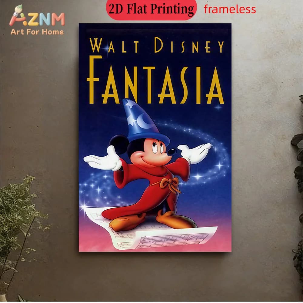 AZNM Fantasia Quadro su tela senza cornice Disney Sorcerer Mickey Mouse Scena con musica e magia Stampa artistica a pannello singolo per cameretta bambini