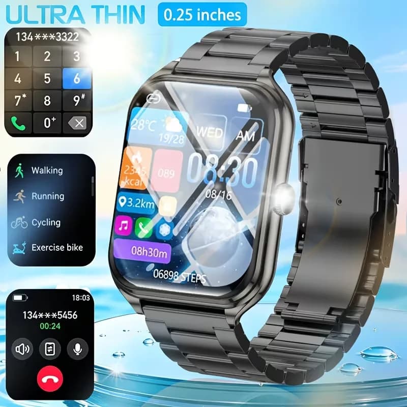 New Smartwatch AMOLED Ultra Slim 8.5MM for Men and Women, Health Monitoring, Waterproof, Voice Assistant, Bluetooth Calls