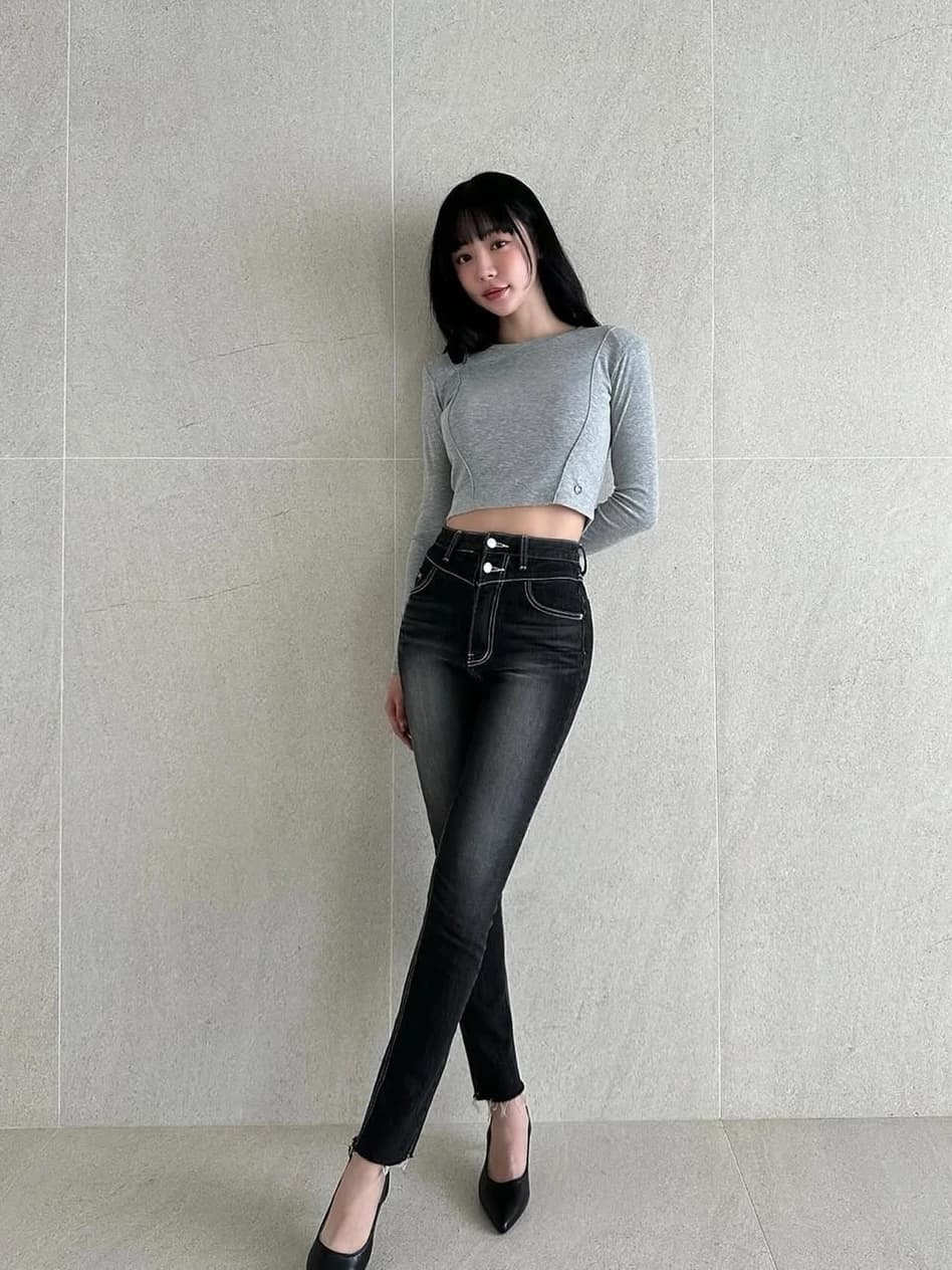High Waist Slim Fit Denim Jeans Korean Sle with Butt Pad Long Pants Wide Leg Bootcut Jeans Commute Sle Blue Denim