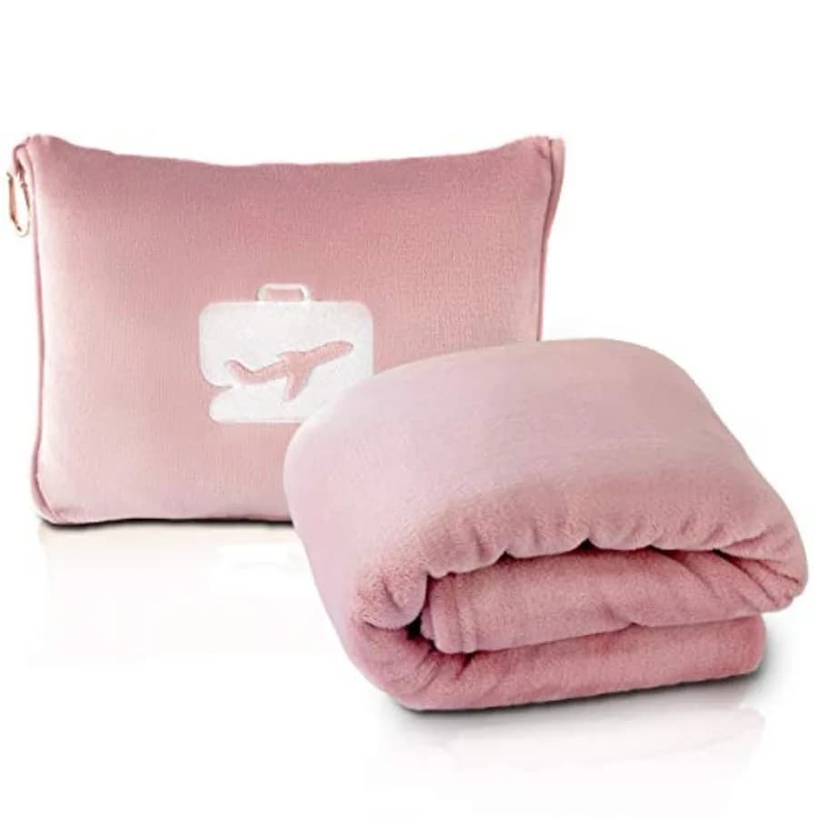Travel Blanket and Pillow - Ultra-Soft, Compact and Lightweight, 65x40 Inch, with Carry Case, Luggage Sleeve and Backpack Clip