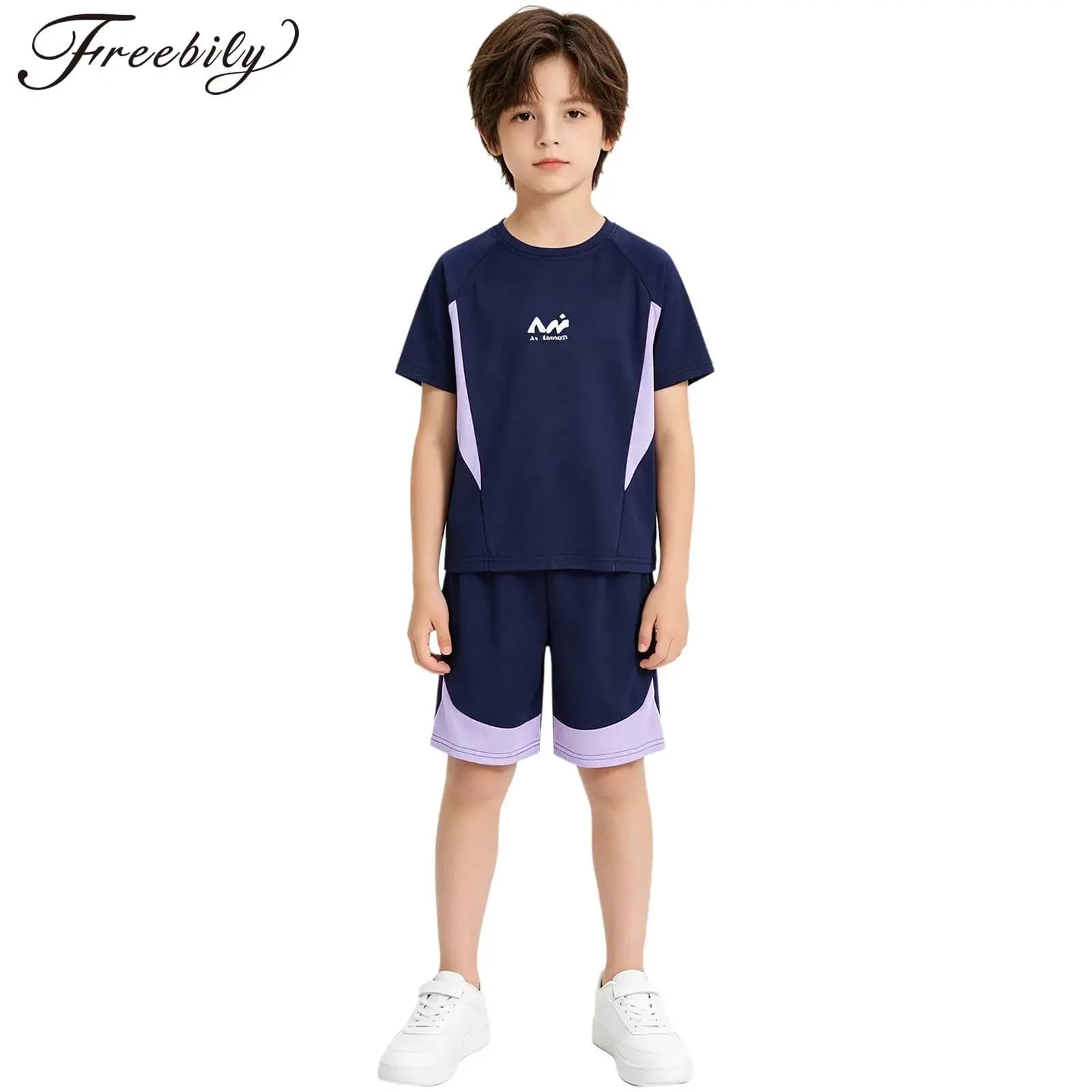 Kids Boys Quick-dry Mesh Sports Set Short Sleeve Letters Pattern T-shirt with Elastic Waistband Shorts Set Daily Wear