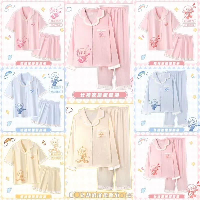 Amime Cute Gotoh Hitori Yamada Ryo Ijichi Nijika Cosplay Spring Summer Short Sleeve Pajamas Men Woman Nightwear Home Wear Set