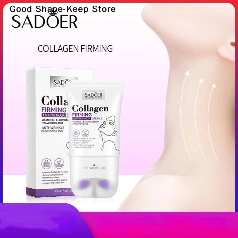 1Pc SADOER 110ml Collagen Razor Cream for the Collo, Illuminating Hydrating with Massage Roller, Beauty Cream for the Care of Collo