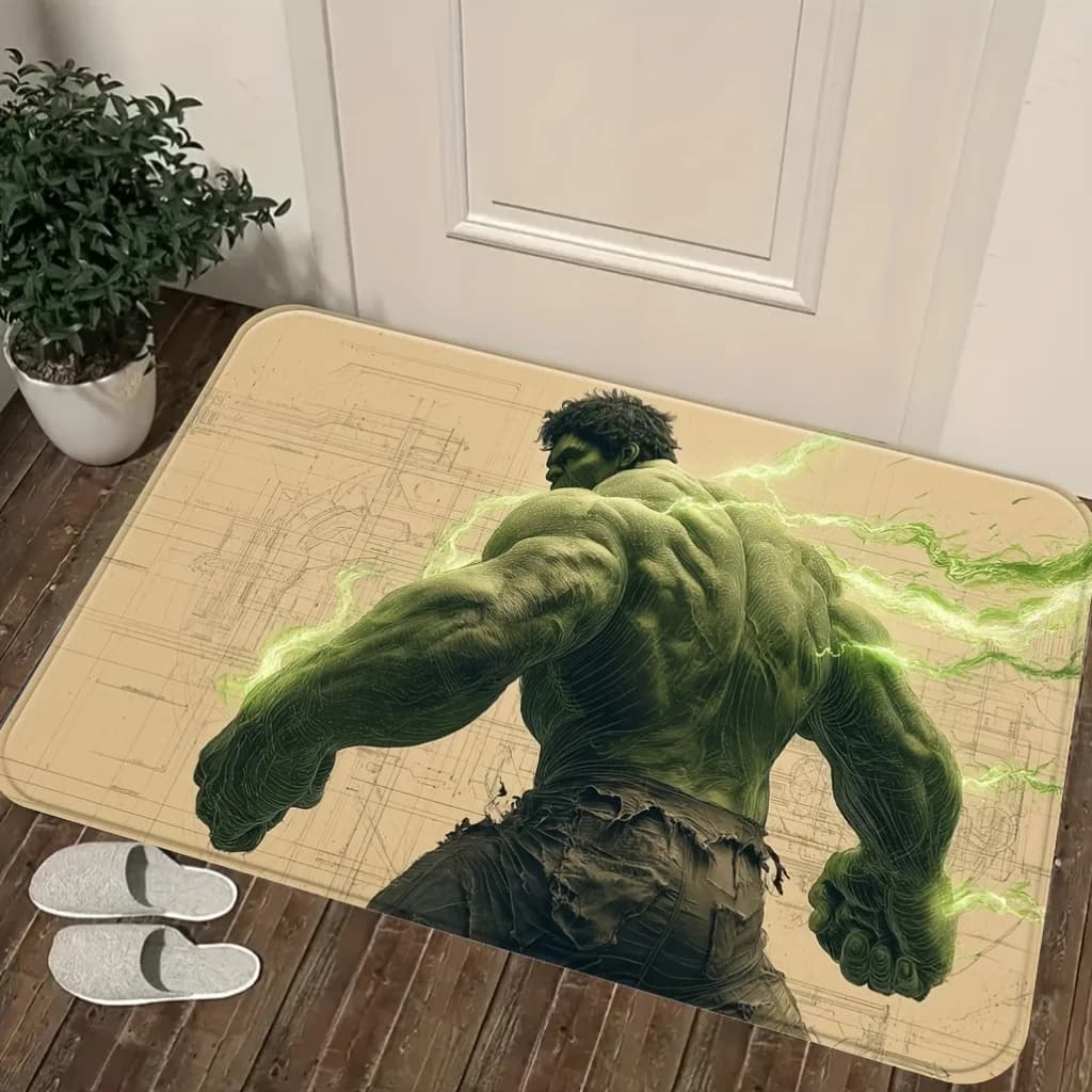 Tappetino Autorizzato con Stampa Cartoon (1 pz), Sfondo con Hulk Vista da dietro e Fulmini, Facile da Pulire, Adatto per