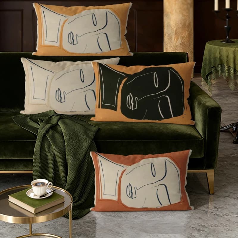 Fodere per cuscini lombari con disegno astratto di volti, adatte per divano, camera da letto, auto, cuscino rettangolare per la schiena