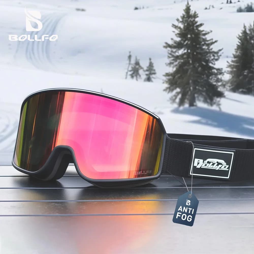 Occhiali da Sci BOLLFO Unisex OTG, Doppio Strato Antiappannamento, Riduzione dell'Abbagliamento, Occhiali da Sci Flessibili con Vista Panoramica per Adulti, Occhiali da Snowboard
