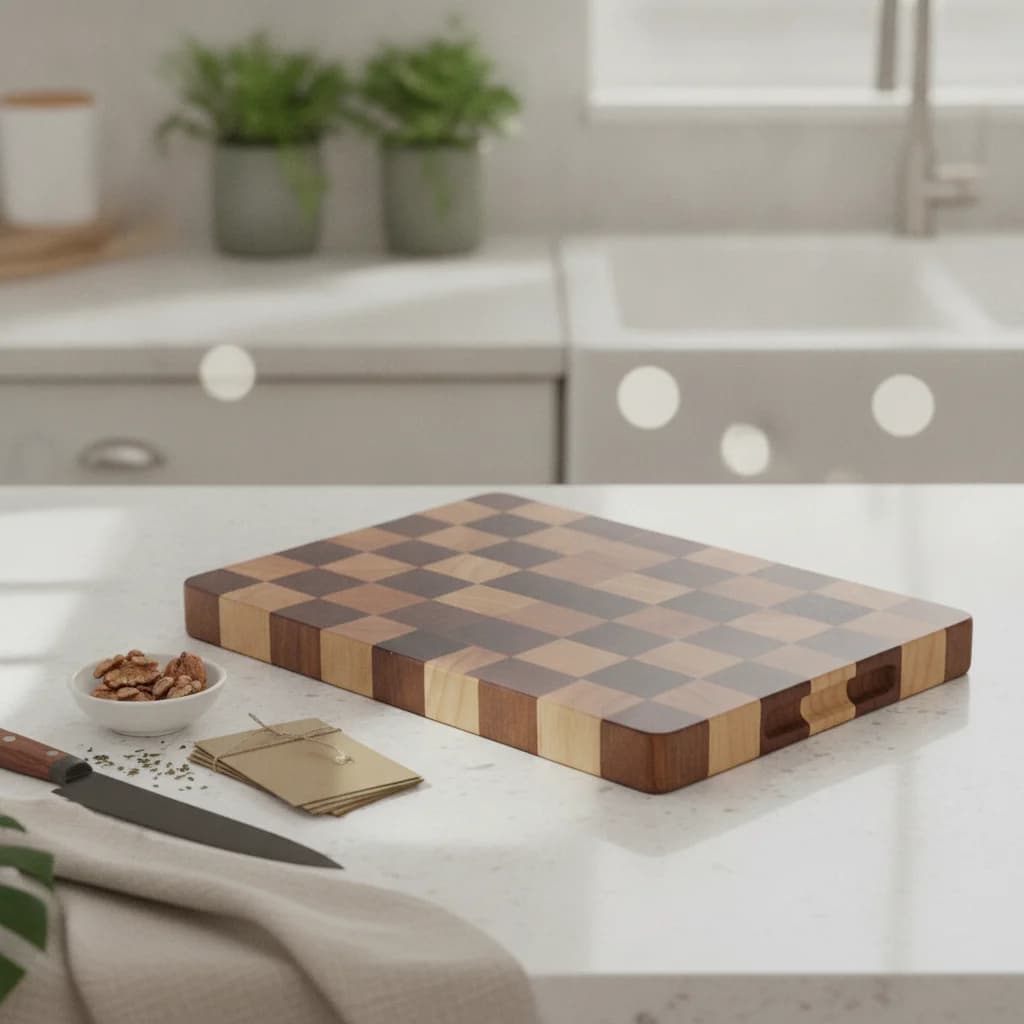 Kitchen Tool Natural Wood Grain Food Prep Checkerboard Cutting Board Kitchenware Thick Wooden Chopping Board Blade-Friendly