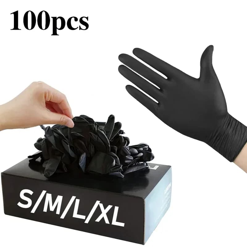 Guanti Monouso in Nitrile Nero 10/20/50/100 Pezzi, Senza Lattice, per Lavoro, Pulizie Domestiche, Meccanica, Tatuaggi, Tintura Capelli, Bellezza