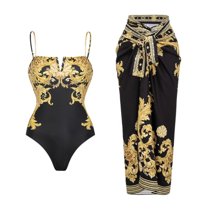 FLAXMAKER Printed One Piece Swimsuit and Skirt Summer Sexy Push Up Bathing Suit Vintage Party Monokini 2025