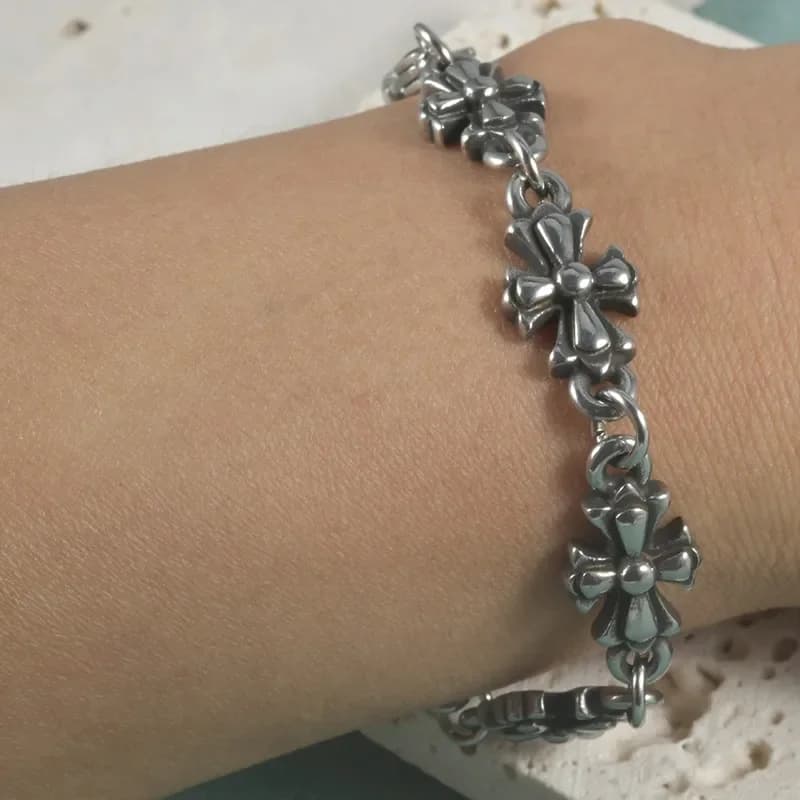 Punk Gothic Bracelets with Cross Chain for Men and Women, Accessories Custom Jewelry for Halloween Party, Retro Trend