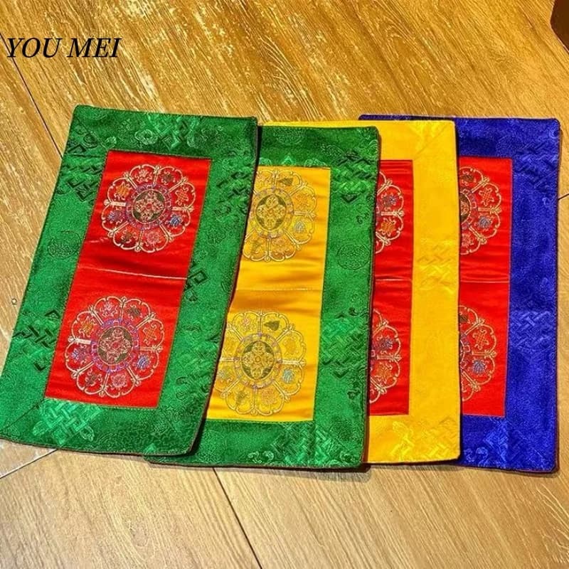 Tappetino rituale per la casa nepalese realizzato a mano, Vajra antiscivolo e tamburo a mano, ricamato tibetano, otto simboli di buon auspicio, pezzo decorativo
