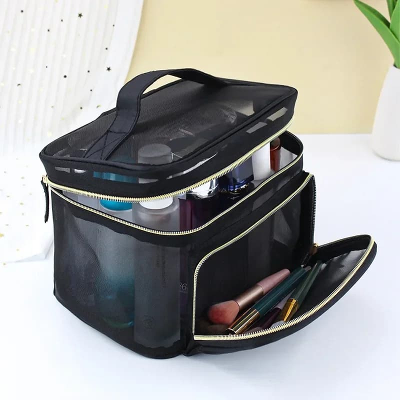 Brand Design Large Capacity Mesh Transparent Makeup Bag High Beauty Washbag Hand in Hand Handbag Washroom Storage Bag MS11