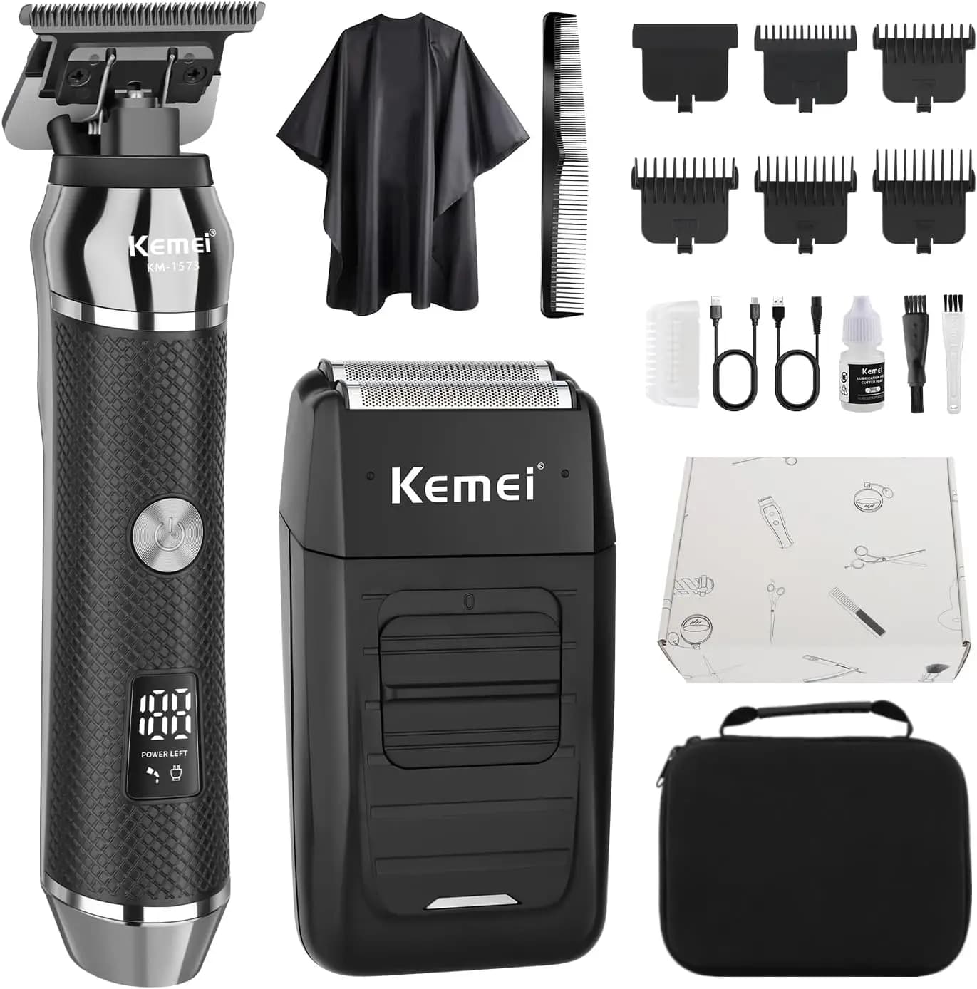 Set Professionale di Tagliacapelli e Rasoio Elettrico Senza Fili per Uomo, Kit di Cura Ricaricabile con Display LCD