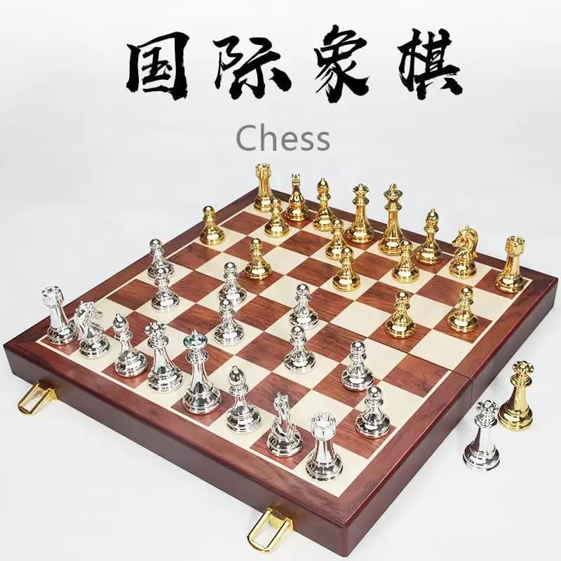 Classic Chess Set, Foldable Board with Polished Pieces, Premium Tabletop Board Game for Home Leisure Gift