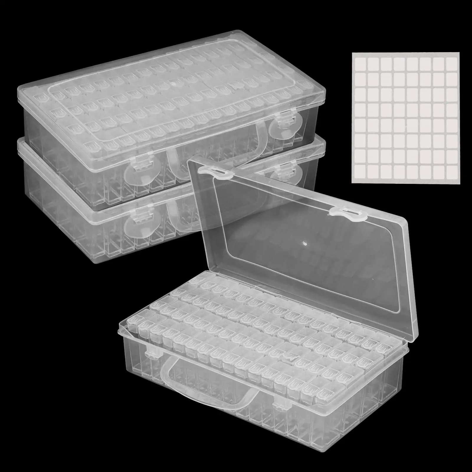 4 Pack 64 Grids Diamond Storage Containers, Art Craft Stackable Beads Box Organizer Drawer with Stickers for Beads, Painting, Rh