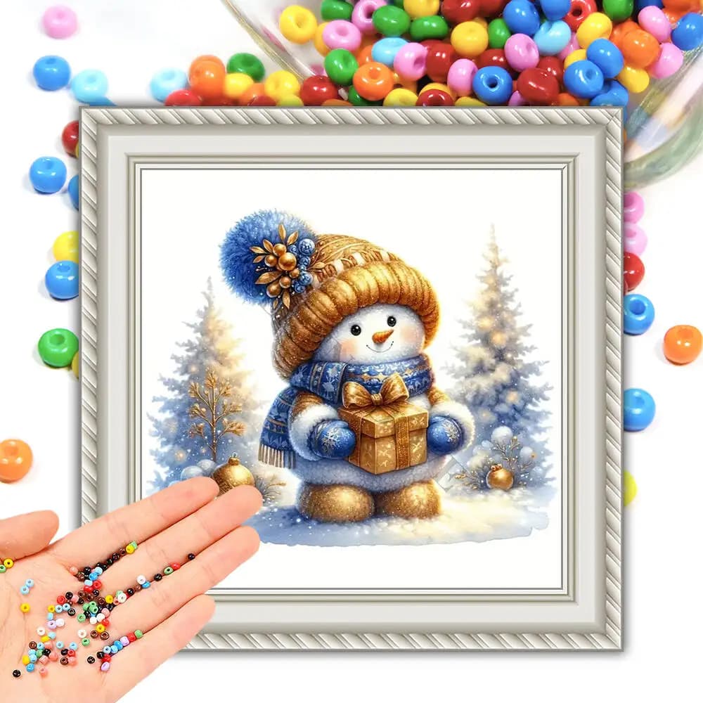 DIY Cross Stitch Kit Beaded Snowman 11CT Printed Canvas Beads Embroidery Sets Snow Winter Sewing Crafts Christmas Decorations