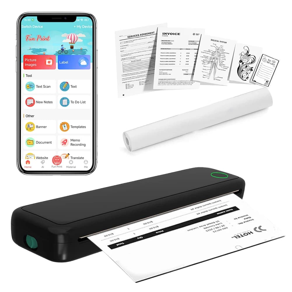 New Portable Mini A4 Printer Without Ink Printing Thermal Printer A4 for Tattoo Transfer Printer PC Phone or 5 Piece Thermal Paper Rolls