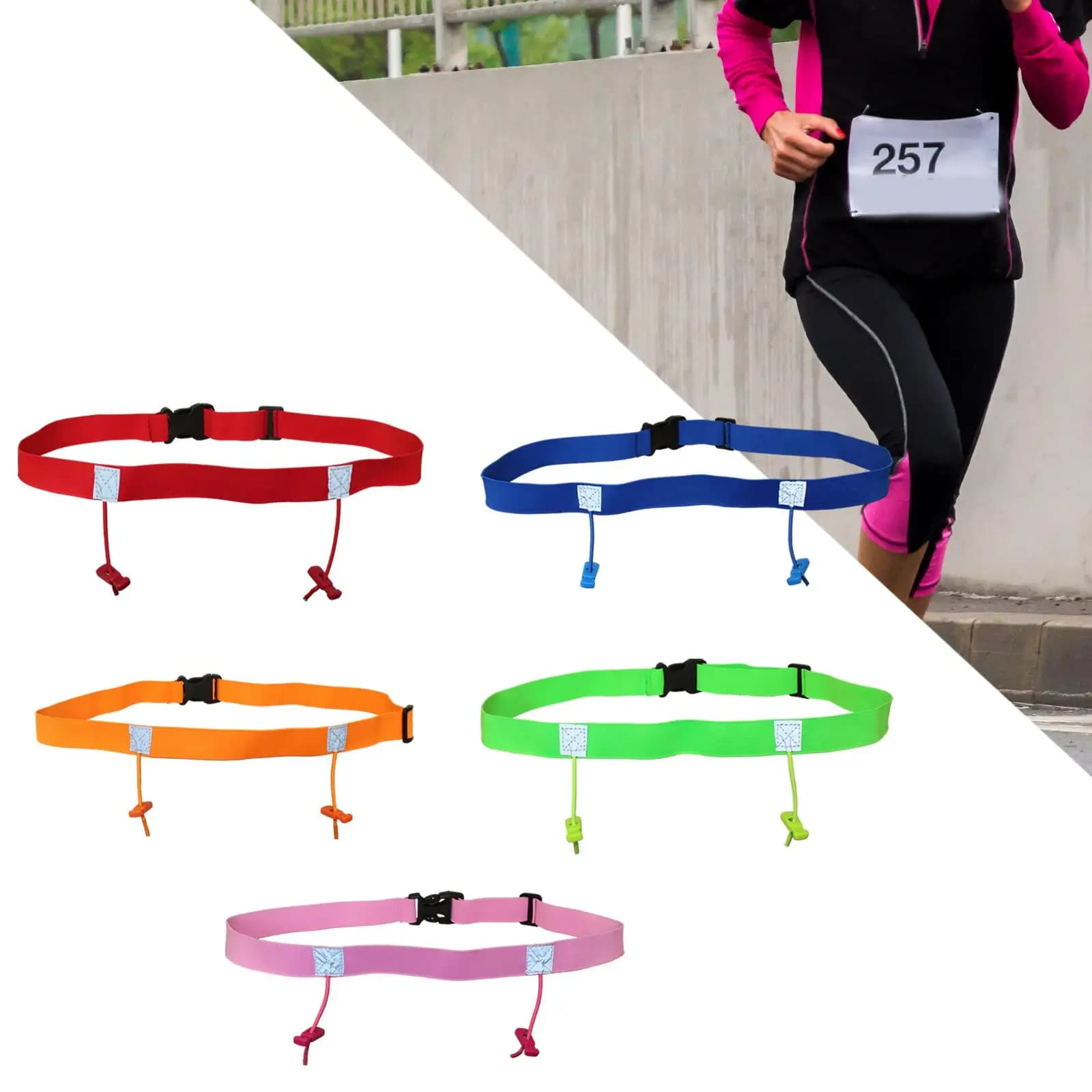 Reflective Cycling Race Number Belt Running Bib Holder Race Belt Elastic Waist
