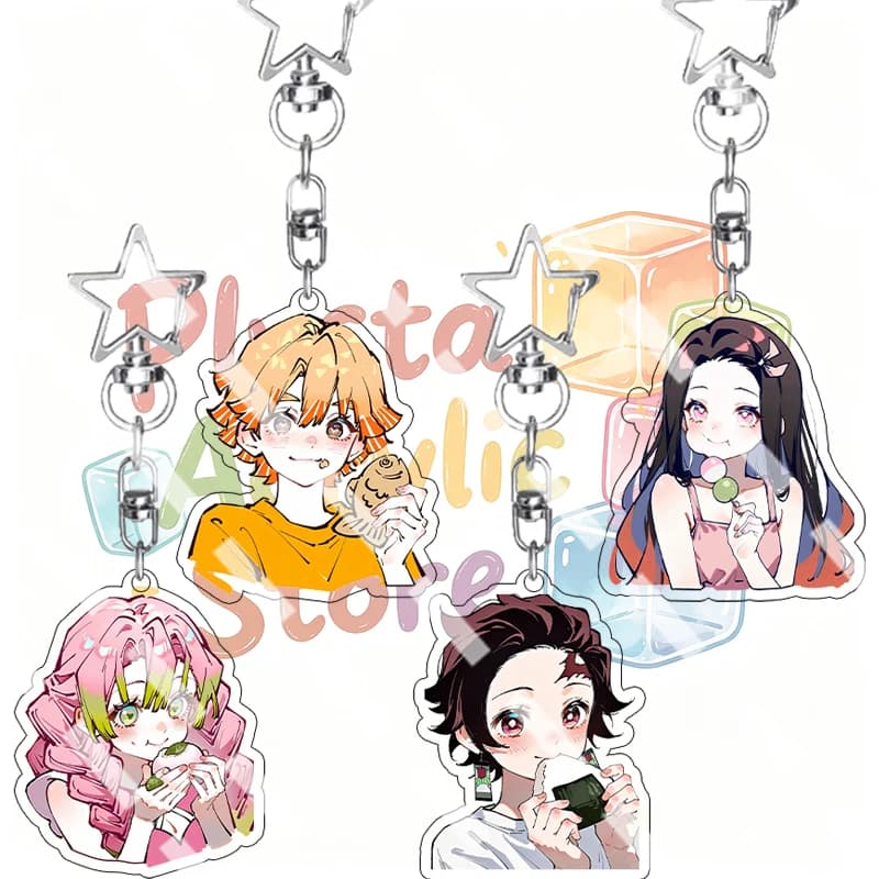 Creative Acrylic Zenitsu Agatsuma Nezuko Kamado Mitsuri Kanroji Demon Slayer Pendant Peripheral Cute Keychain Key Ring GIFTS