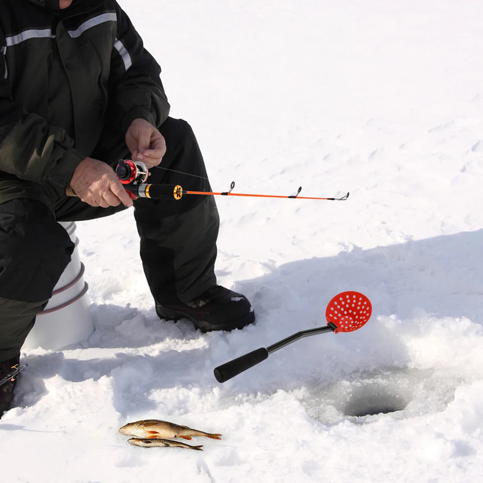 NUOVO Kit Completo Lixada per Pesca sul Ghiaccio con Canna, Mulinello, Pala per Ghiaccio, Borsa da Trasporto, Esche, Ami, Girelle e Accessori